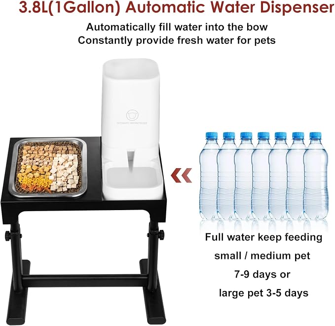Elevated Dog Bowls with Water Dispenser and 304 Stainless Steel Bowl, Adjustable to 6 Heights, 2.75" to 14.6", Raised Dog Food Bowls for Small, Medium & Large Sized Dogs, Tilted Angle - Image 3
