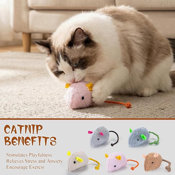 NAHSHON 15PCS Cat Mouse Toys Prefilled Catnip, 2.36” Plush Cat Mice & Animals Toy, Realistic Design Interactive Catnip Cats Toys for Indoor Cats Play Fetch (Assorted Colors) - Image 7