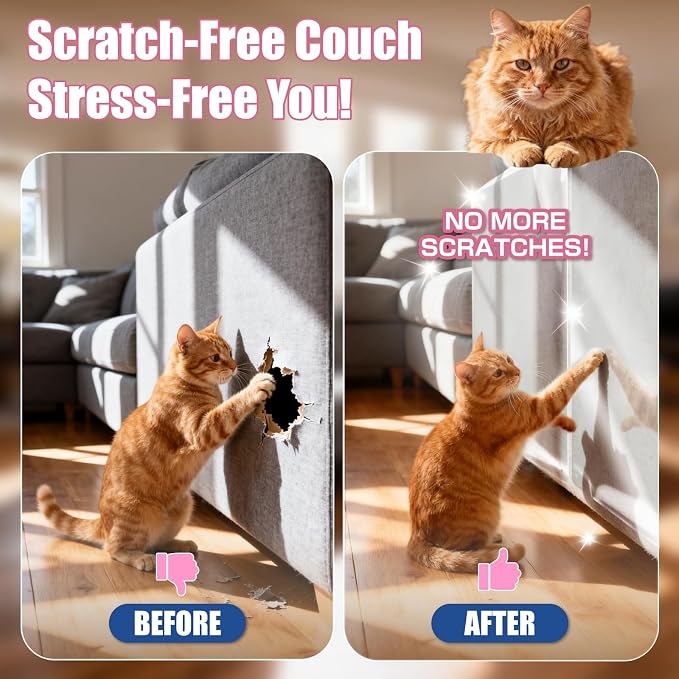 16PCS Cat Scratch Furniture Protector, Single Sided Couch Protectors Tape from Cats Claws Scratching, Transparent Sticky Sheets Proof Clawing Sofa Corner Protection Cover Anti Scratch for Furniture - Image 6
