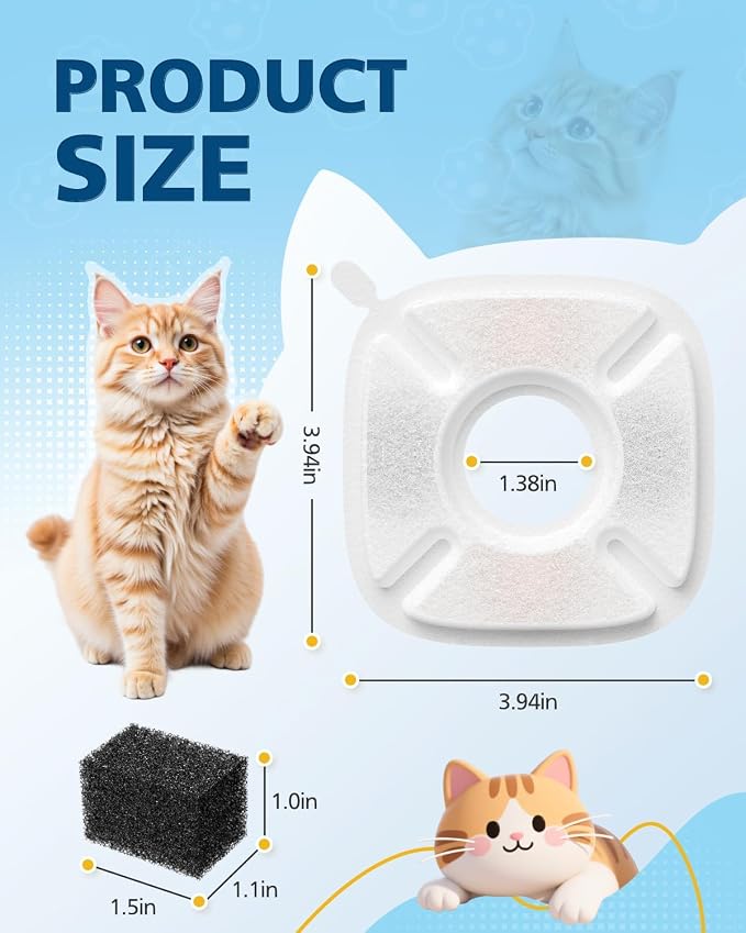 50 Pcs Cat Water Fountain Filters for Veken 95oz 67oz 135oz Pet Fountain | Dog Water Fountain Automatic Dog Water Dispenser 25 Pcs Pet Fountain Filter Replacement & 25 Pcs Pre-Filter Sponges - Image 6
