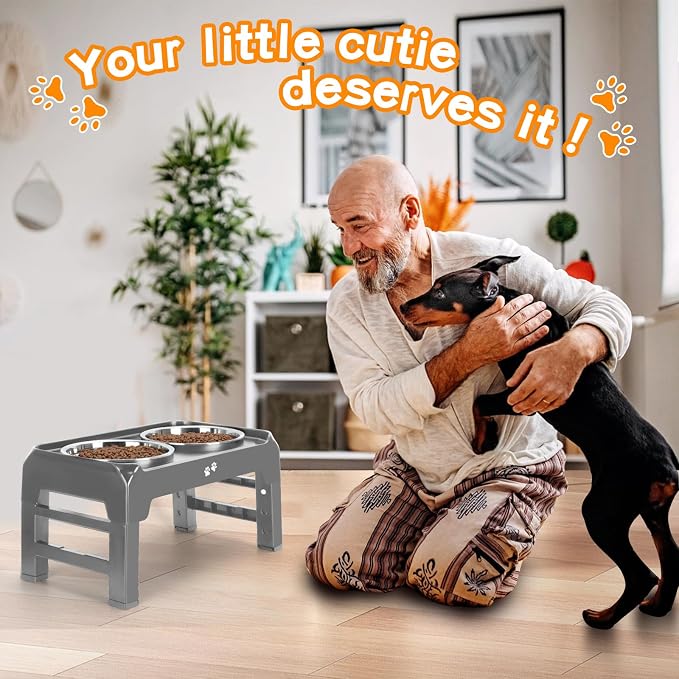 Elevated Bowls, 4 Height Adjustable Raised Stand with 2 Thick 50oz Stainless Steel Food Bowls, Non-Slip Feeder for Large Medium Dogs, Adjusts to 3.7", 9.2", 10.75", 12.36" Grey (Pack of 2) - Image 8