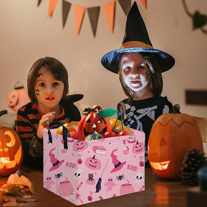Halloween Ghost thriller basket,Empty Halloween basket,Horror and thriller decor,Trick or Treat Box for Boys and Girls,Horror decor(Pink pumpkin) - Image 2