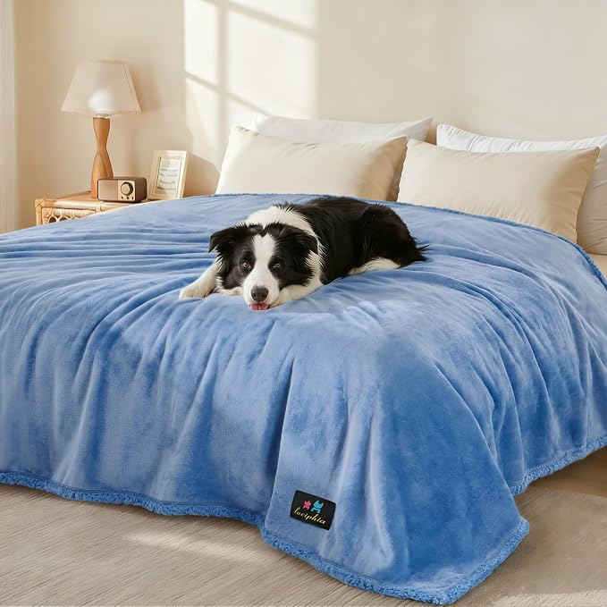Luciphia Waterproof Blanket for Large Dog, Reversible Sherpa Couch Cover | waterproof pet blanket sherpa fleece reversible couch cover bed protector car from spills scratches, Blue 85" x 57" by luciphia