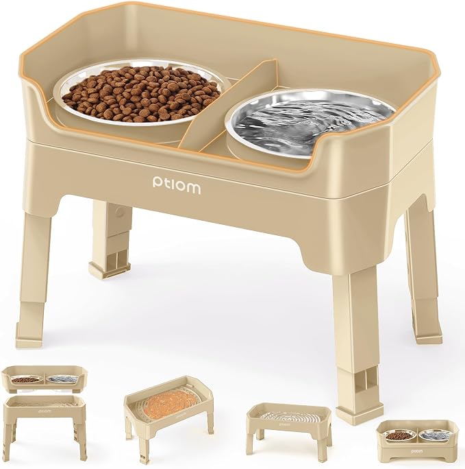 3-in-1 Elevated Dog Bowls with Adjustable Stand, Slow Feeder & 2x56oz Bowls by KPWACD