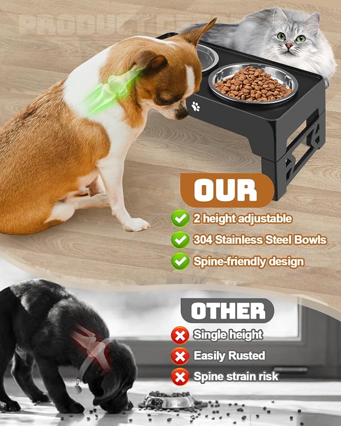 Jovrun Elevated Dog Bowls for Small Dogs and Cats, Non-Slip Cat Bowls with 1*Stainless Steel Dishes & 1*Slow Feeder Bowl, Dog Feeder 2 Heights Adjustable to 2.6"-5.3" - Image 5