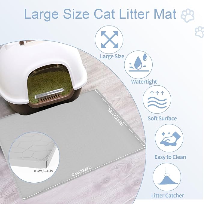 Cat Litter Box Mat, Waterproof Silicone Pad for Floor， Mat for Prevent Food and Water Overflow, Suitable for Small, Medium and Big Pet, 34" X 22" Cat Litter Mat,Light Gray。 - Image 2