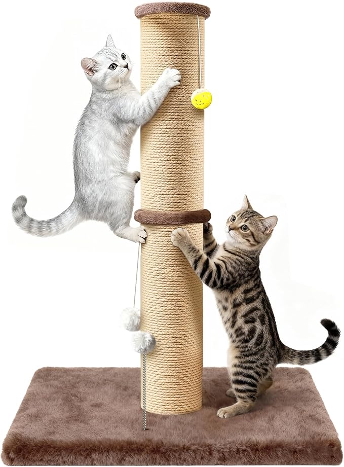 5-Inch Sisal Cat Scratching Post, 36" Tall Scratch Tower, Brown | 6.5" Top Perch, 20.8×15.9" Stable Base, Durable Scratcher, For Indoor Cats by PELUOMOZ