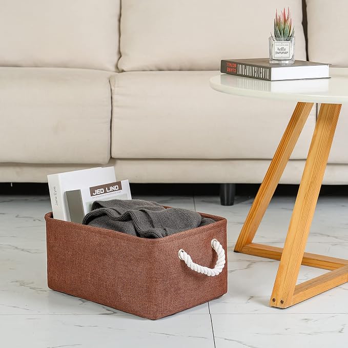 TheWarmHome Decorative Basket Rectangular Fabric Storage Bin Organizer Basket with Handles for Clothes Storage (Brown,Large-3Pack,15.7L*11.8W*8.3H) - Image 2