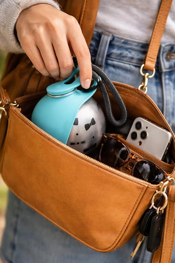 Portable Dog Water Bottle for Small Dogs: 285ml 2-in-1 Insulated Compact Leak-Proof Stainless Steel Round Water Dispenser with Collapsible Bowl for Daily Walks, Short Hikes & Travel - Image 3