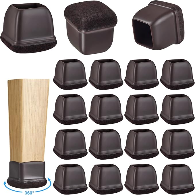 16 Pack Chair Leg Floor Protectors for Hardwood Floors, Round Rubber Furniture Sliders, 360°Felt Pad Bottom Wrapped Thickening Silicone Furniture Legs Caps Covers(Square,Walnut-L) by Yarehand