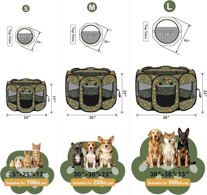 Siedihit Dog Playpen, Medium Dogs Tent Crates Cage Indoor/Outdoor | Portable Pop Up Dog Kennel Playpen with Carrying Case for Dogs/Cats/Rabbits(Cottagecore, Medium) - Image 2