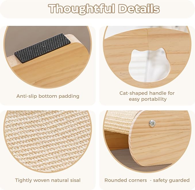 Avont Sisal Cat Scratcher Bed for Indoor Cats, Solid Wood Scratching Lounge | No-Mess Horizontal Scratcher -Large - Image 3