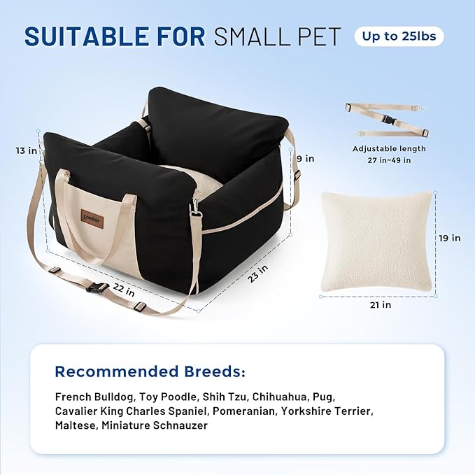 ZOMISIA Dog Car Seat for Small Dogs - Waterproof Pet Booster Seat for Car with Clip-On Safety Leash, Travel Carrier for Medium Puppy up to 25 lbs, Adjustable Buckles, Black - Image 2