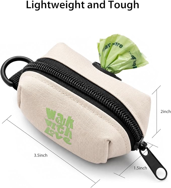 Dog Waste Bag Dispenser, Poop Bag Holders for Leashes, Beige | Soft Fabric Zipper Small Dog Puppy Pouch for Leash Accessory Attachment, Doggy Poop Bag Holder for Travel, Dog Walking, Park - Image 6