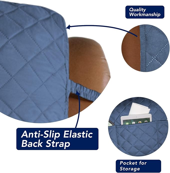 PureFit Reversible Recliner Chair Covers Couch Covers for Dogs, 28 in | Dark Blue/Light Blue, Water Resistant Couch Protector, Washable Pet Couch Cover with Non Slip and Elastic Straps For Kids - Image 3
