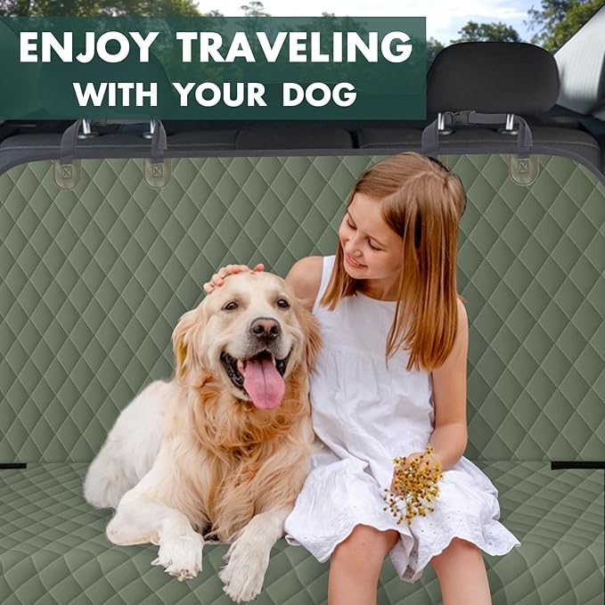 Waterproof Dog Backseat Cover for Cars, Non-Slip Pet Seat Protector, Green - Image 7