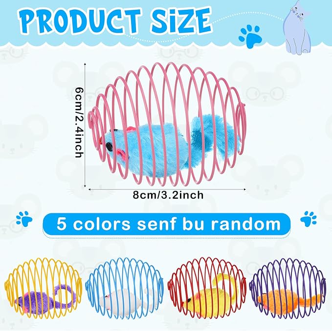 Jecery 5 Pcs Cat Toys Spring,Mouse,Multicolor | Interactive Metal Cat Toy, Stretchable Rolling Ball, for Indoor Cats, Colorful Playful Coils, Kitten Pet Supplies - Image 2