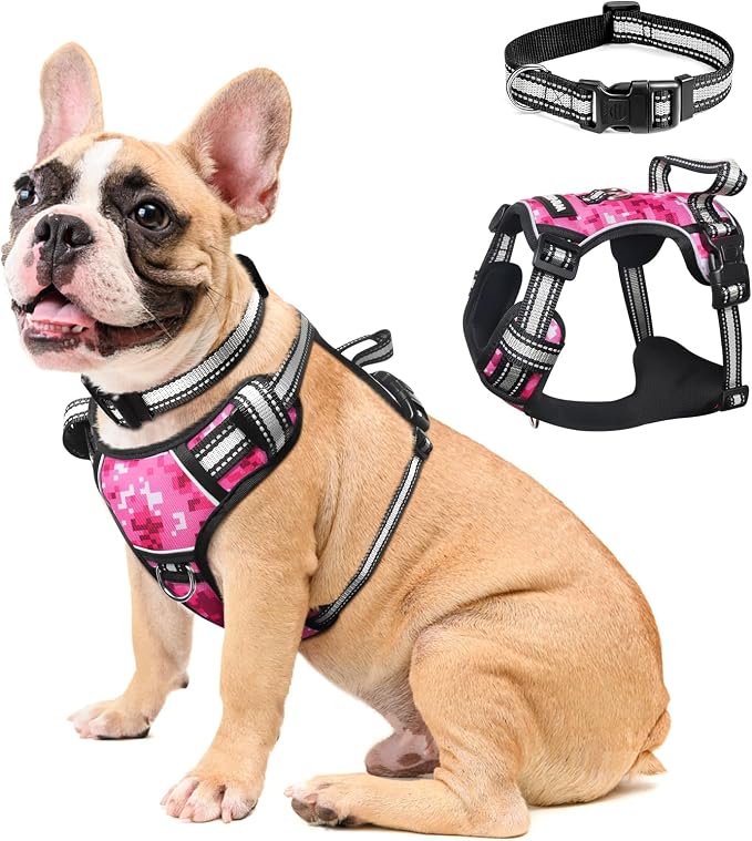 Dog Harness No Pull, Pet Harnesses with Dog Collar, Adjustable Reflective Oxford Outdoor Vest, Front/Back Leash Clips for Small, Medium, Large, Extra Large Dogs, Easy Control Handle for Walking by WINSEE