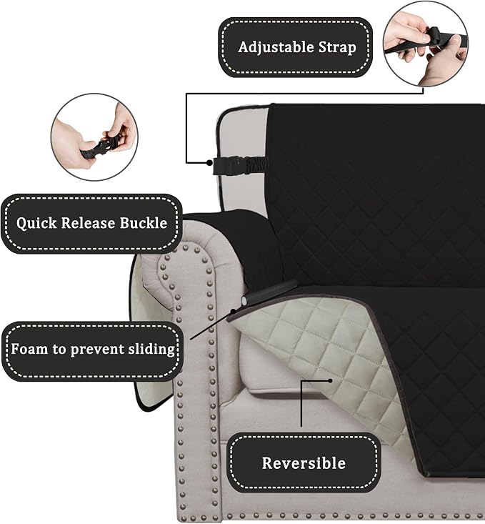 Easy-Going Reversible Couch Cover, Chair 30 in, Black/Beige | Machine Washable Slipcover For Dogs, Water Resistant Furniture Mat For Living Room, Non-Slip Sofa Cover, Pet Friendly - Image 3