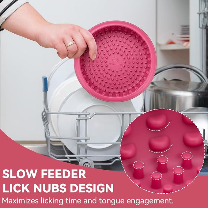 Dog Lick Bowl, Animire Freeze Lick Mat for Dogs, Non-Slip Slow Feeder Licking Bowl Enrichment Treat for Distraction Anxiety Relief, Food Grade Silicone, Dishwasher Safe(Rose,S) - Image 4