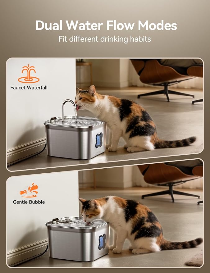 FEELNEEDY Cat Water Fountain, 304 Stainless Steel - 95oz/2.8L Faucet-Style Pet Drinking Fountain for Cats & Small Dogs, Ultra-Quiet <20dB, Dishwasher Safe, 4-Stage Filtration & Water Level Window - Image 7