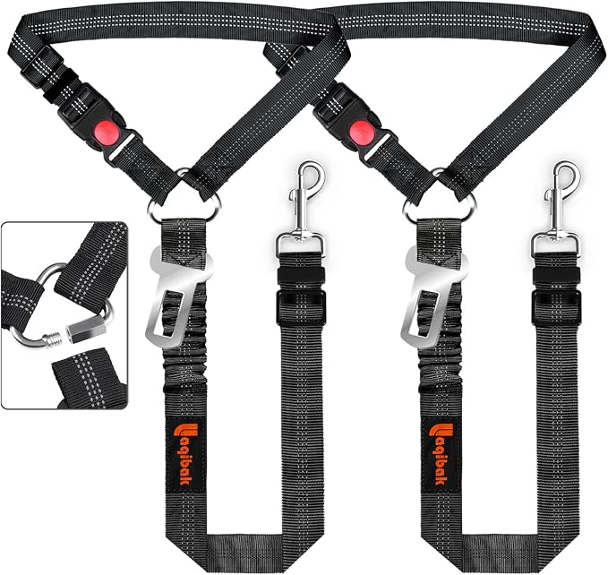 Laqibak Removable Dog Seat Belt Harness for Car, 3 in 1 Pet Seatbelt Leash | Retractable Headrest-Mounted,Restraint & Adjustable Reflective Bungee Dog Seatbelt Tether,Black by laqibakProductcollection