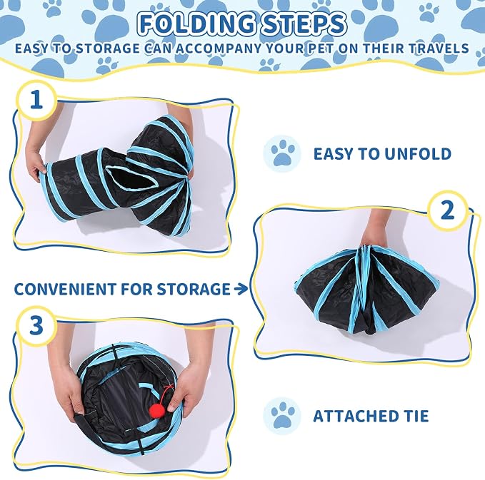 Pet Cat Tunnel, Y-3 Way Tunnels for Indoor Cats, Collapsible Pet Tunnel for Kitten, Puppy, Rabbit, 25cm-Wide Tunnels, Durable & Breathable, with Peek Hole Toy Ball - Image 7
