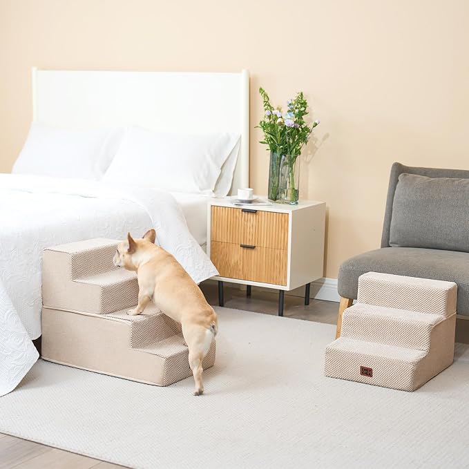 EHEYCIGA Dog Stairs for Bed 18" H, 4-Step Dog Steps for High Bed, Beige | Pet Steps for Small Dogs and Cats, Non-Slip Balanced Pet Ramp Indoor - Image 4