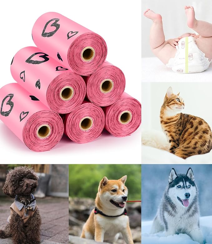 Pink Dog Poop Bags Rolls with Dispenser Leak Proof 540 Count Unscented | Strong Large 9x13 inch Waste Refill Bags for Daily Dog Walks, Cat Litter Cleanup Outdoor Travel and Multi-Pet Households - Image 2
