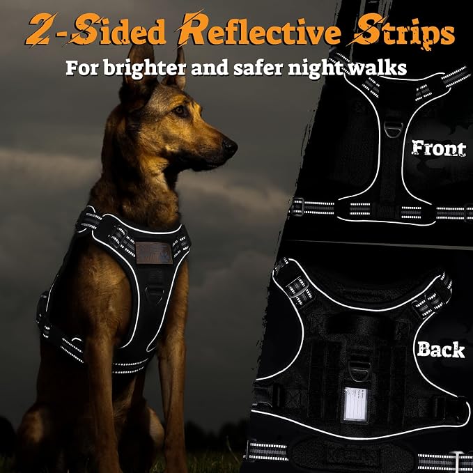 rabbitgoo Tactical Dog Harness for Large Dogs, No Pull Service Pet Vest | Military Molle System & Easy Control Handle, Adjustable and Reflective for Walking and Training, Black, X-Large - Image 7