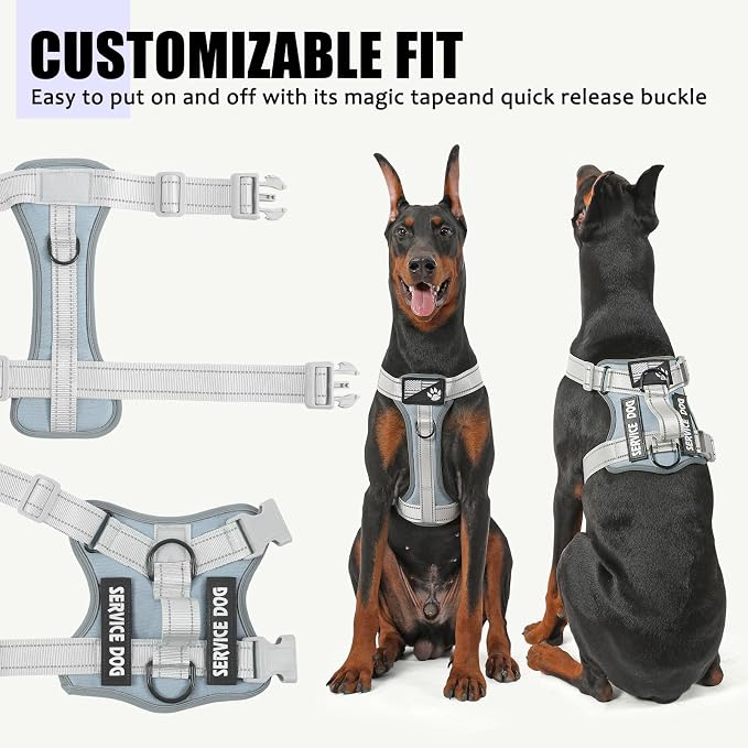 Service Dog Harness, Reflective Dog Vest Harness with 5 PCS Patches, Adjustable Soft Oxford Pet Harness, Inner Layer Mesh, Easy to Control for Small Medium Large Dogs - Image 4