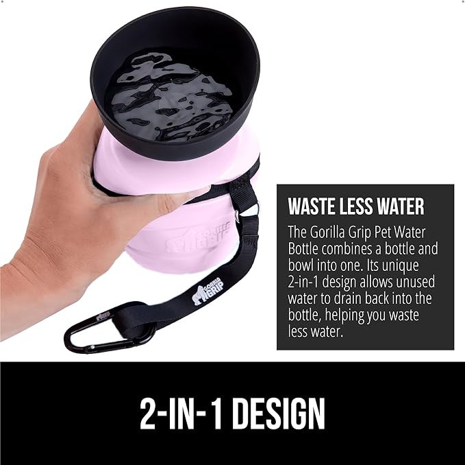 GORILLA GRIP Dog Water Bottle, Portable Water Bowl Dispenser for Dogs, 16 oz Leak Proof Pet Travel Squeeze Bottles, Food Grade Silicone, to Go Puppy Essentials, Hiking Camping Trip Accessories, Pink - Image 3