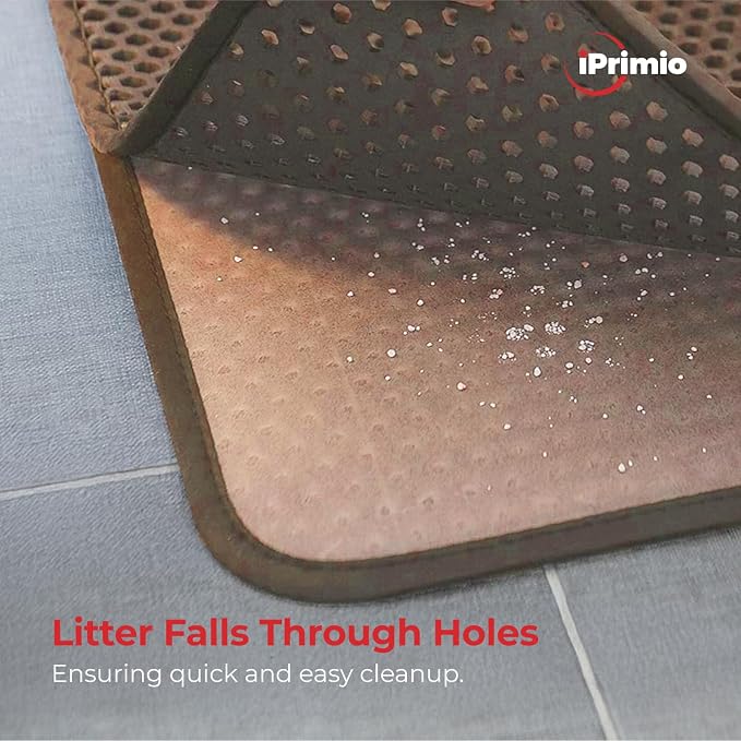 iPrimio Cat Litter Trapper Mat, Waterproof, Double Layer, 30" x 23", Brown | Double layer honeycomb traps scattered litter while the waterproof base blocks urine. Soft on paws and empties in one pour. - Image 2