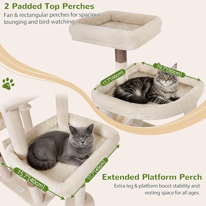 Globlazer 75in Sturdy Cat Tree Tower for Indoor Large Cats, S75, Beige | Multi-Level Heavy Duty Cat Tower with Scratching Post, Oversized Condos & Perches for Big Cats, Large Baskets, Enlarged Base - Image 3