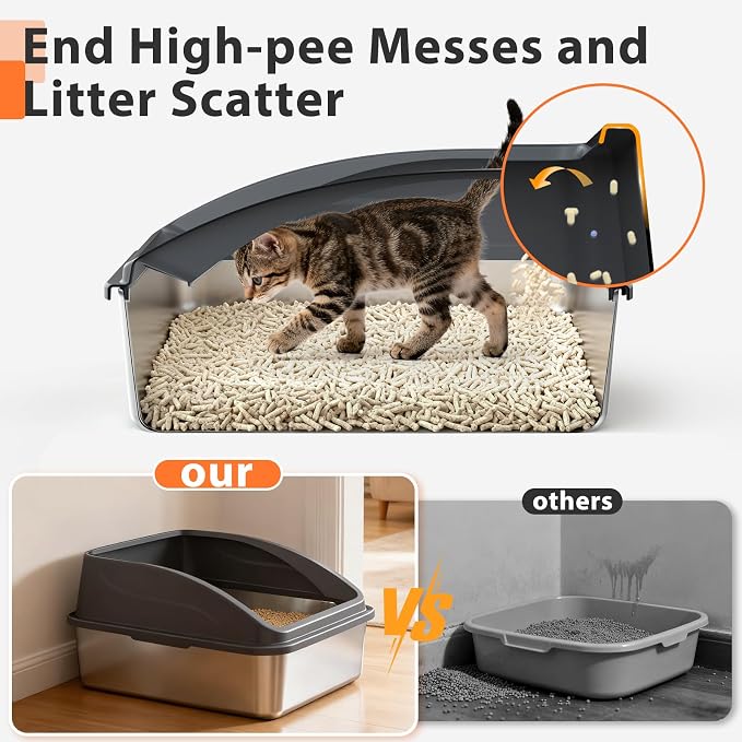 AIPERRO Stainless Steel Litter Box | Metal Litter Box with Lid for Kitty | High Sided, Low Entry for Small Cats or Injured Cats | Bunny Litter Boxes | Odor-Free & Non-Stick | Includes Litter Cat Scoop - Image 2