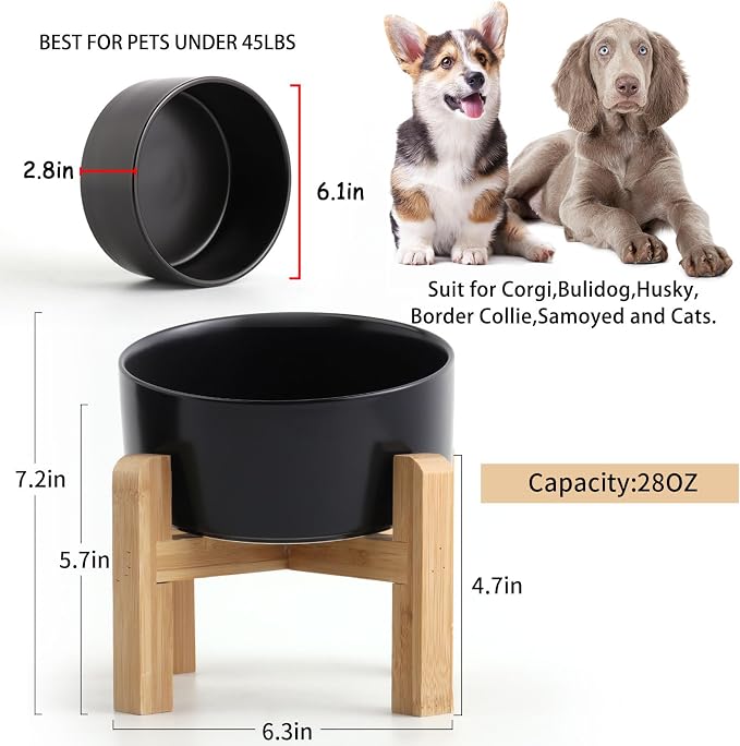 Petygooing Black Elevated/Raised 15°Slanted Ceramic Dog Bowl for Small and Medium Breeds, Tilted Anti Slip Pet Feeding Bowl,Food Water Dish with Stand for Cats and Dogs (28 OZ/3.6 Cups) - Image 5