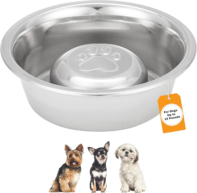 Neater Pet Brands Stainless Steel Slow Feed Dog Bowl for Fast Eating Small Breeds, Metal Slow Feeder Dog Bowl Fits in Cat & Small Neater Feeders, for Puppy or Dogs (< 15 lbs), 3/4 Cup Food Capacity by NeaterPetBrands