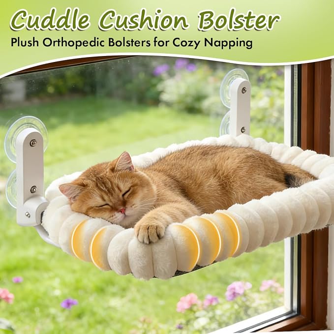 Zoratoo 2PC Cloud-Cuddle Cat Window Perch, Foldable Cat Hammock, M White | 2-in-1 Reversible Cover, Removable for Machine Wash, Stable Window Resting Seat with Large Suction Cups for Indoor Cats - Image 6