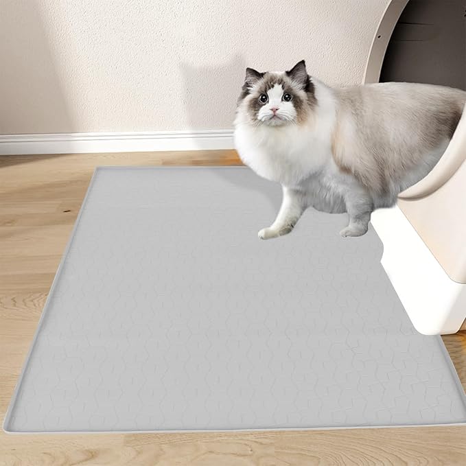 Cat Litter Box Mat, Waterproof Silicone Pad for Floor， Mat for Prevent Food and Water Overflow, Suitable for Small, Medium and Big Pet, 34" X 22" Cat Litter Mat,Light Gray。 - Image 7