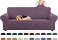 KEKUOU Stretch Couch Covers for Sofa, 3 Cushion Couch Slipcover,Dark Purple | 1-Piece Washable Sofa Cover Pet Friendly(78"-94") Furniture Protector Soft Jacquard, Elastic Bottom for Dogs & Kids by KEKUOU