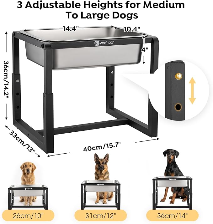 Veehoo 2.4 Gallon Elevated Outdoor Dog Water Bowl for Large Dogs | No Spill Metal Raised Dog Bowls Stand, 3 Adjustable Heights, Relief Joint Pressure, Stainless Steel Bowl, Dishwasher Safe - Image 6