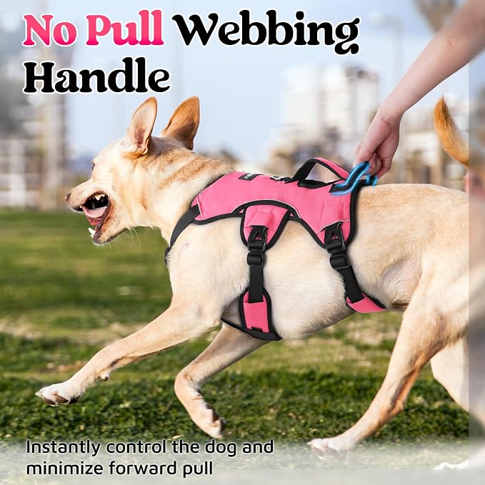 rabbitgoo Escape Proof Dog Harness for Medium, No Pull with Lift Handle | No Escape, Full Soft Padded, Reflective Adjustable Vest, Leash Clip for Walking Hiking Training, Peach Pink, Medium - Image 4