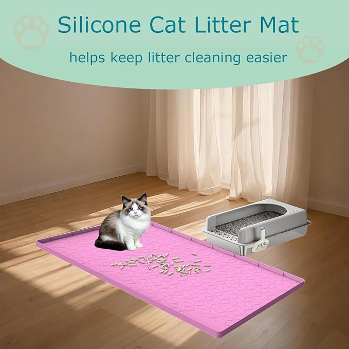 Cat Litter Mat, Silicone Large Cat Mat for Litter Box - 28x22 in, Waterproof & Non-Slip, Durable & Easy Clean, Pink - Image 7