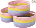 JMvicyroam Small Woven Basket, Empty Gift Basket, Rainbow/3 Pack | Small Gift Basket, Cotton Rope, 12 x 8 x 53 in, Handles, Includes Ribbon and Bag, Birthday Gift Basket by JMvicyroam