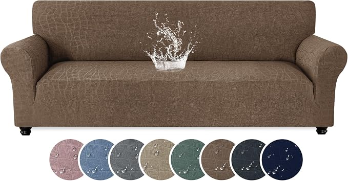 MAXIJIN Waterproof Oversized Couch Cover 4 Seater, 1 Piece Stretch Extra Large Sofa Covers with Non-Slip Elastic Bottom, Washable Furniture Protector for Dogs Pets (X-Large, Coffee) by MAXIJIN