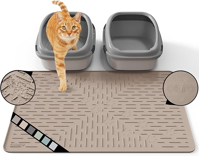 Large Cat Litter Mat, 31.5x23.6 Silicone Trapping Mat Beige | for Kitty Litter Box, Easy Clean, BPA Free Rubber, Center Litter Collection, Easy Pour-Back, Waterproof, Odor-Resistant by OHMO