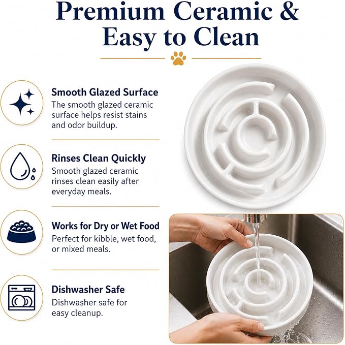 Ceramic Slow Feeder Dog Bowl 1.5 Cup Puzzle Dish for Small Medium Dogs | Glazed ceramic maze bowl with 1.5-cup capacity for dry or wet food, sized for small and medium dogs - Image 4