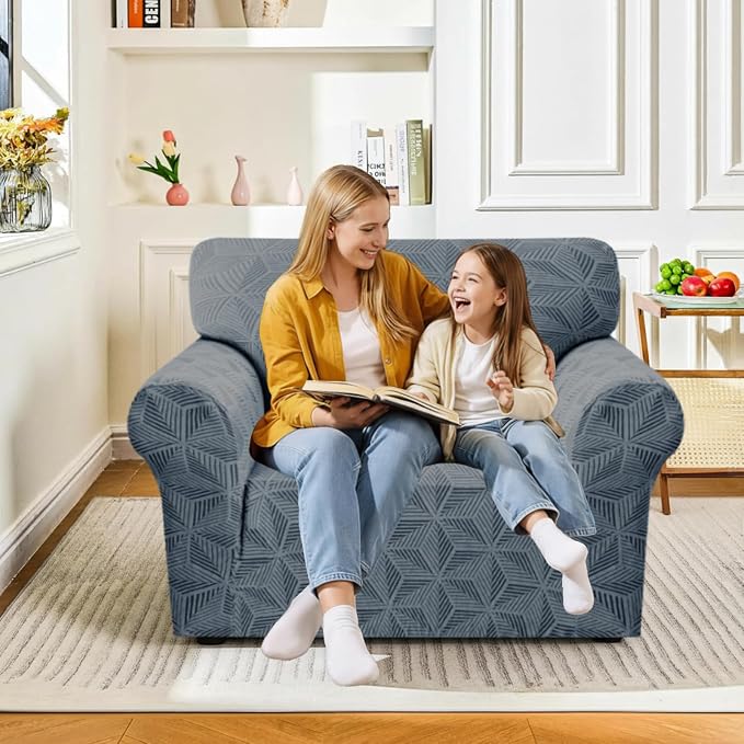 YEMYHOM 1 Piece Stretch Chair Sofa Slipcovers Couch Covers for 1 Seat, Jacquard Armchair Covers with Non-Slip Elastic Bottom, Thickened Furniture Protector for Dogs Pets kids (Small, Dark Gray） - Image 2