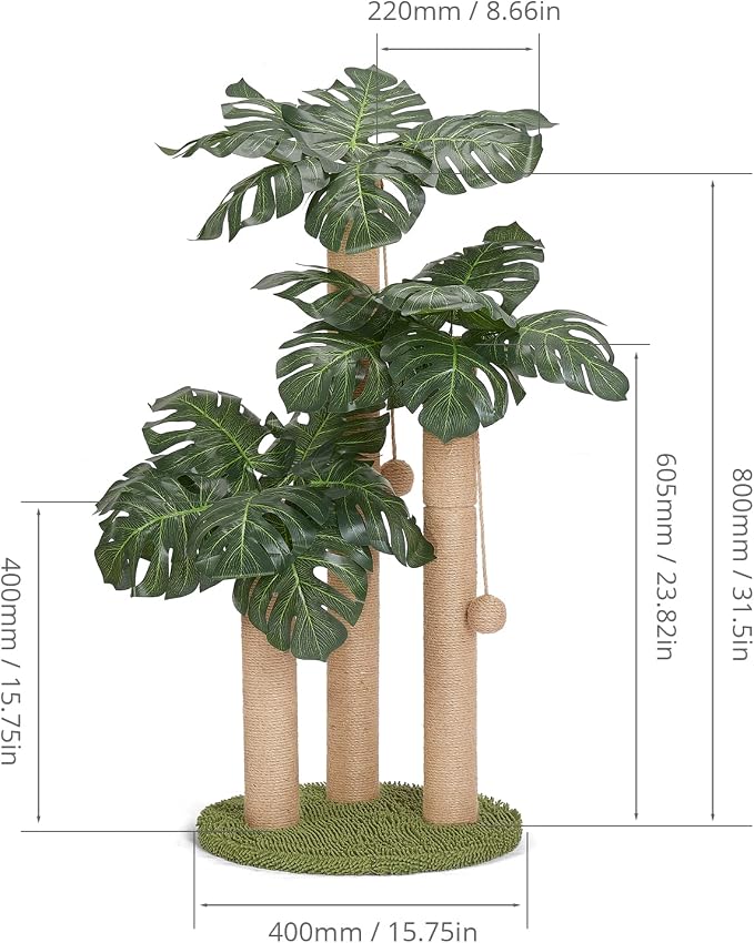 LEMONDA 31.5Inch Cat Scratching Post,Cat Scratcher Tree with 3 Scratching Poles & 2 Interactive Dangling Balls,Cats Scratching Posts for Indoor Kitten & Adult Cats | Cat Scratcher Tree, Cat Scratching Posts,3 Scratching Poles,2 Interactive Dangling Bal... - Image 3