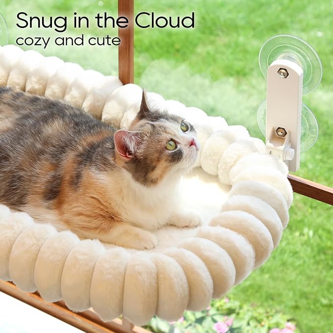 Zakkart SnugCloud Foldable Cat Window Perch - Cordless, Ultra Soft Machine Washable Bed with 4-Sided Bolster, Metal Frame - Window Hammock for Large Cats and Kittens (Cream White, Medium) - Image 6